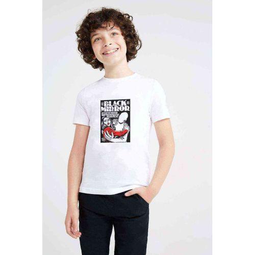 Black Mirror Blocked Baskılı Unisex Çocuk Beyaz t-shirt