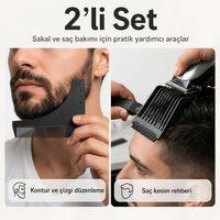 2 Parça Siyah Sakal Kontur Düzenleme C Model Ve Saç Kesim Rehberi Taraklı Bakım Seti