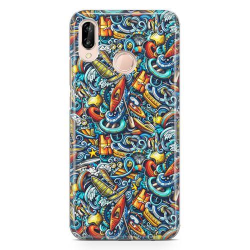 Huawei P20 Lite Kılıf Deniz Sporları Doodle Arka Kapak Koruma Desenli Full Koruyucu