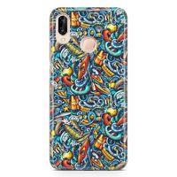 Huawei P20 Lite Kılıf Deniz Sporları Doodle Arka Kapak Koruma Desenli Full Koruyucu