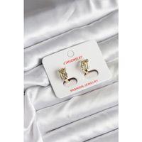 14K Gold Renk Kaplama Yarım Halka Zirkon Taşlı CM Kadın Küpe