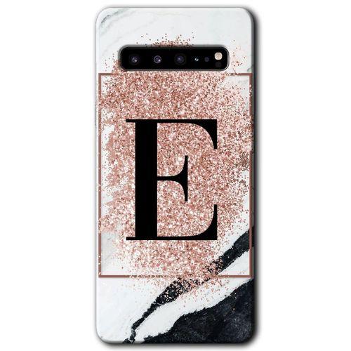 Galaxy S10 Plus Kılıf HD Desen Baskılı Arka Kapak - Pembe Mermer Desenli E Harfi
