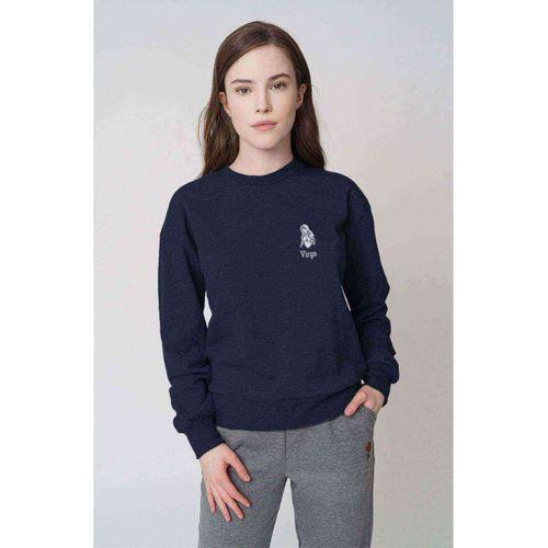 Başak Burcu Baskılı Indigo Mavi Kadın Sweatshirt