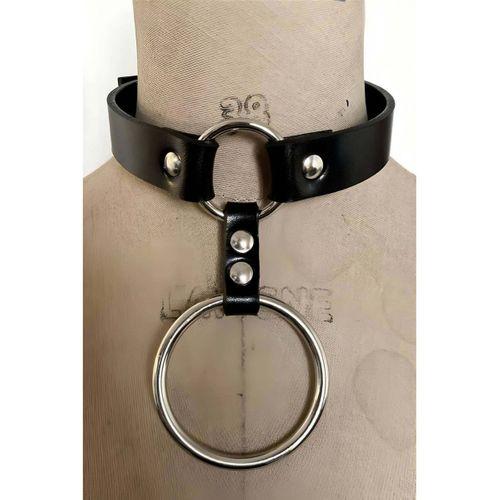 Büyük Ve Küçük Halka Detaylı Ayarlı Deri Choker