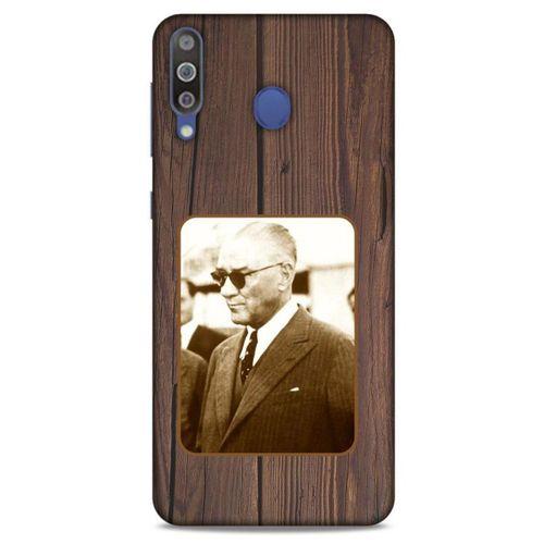 Samsung Galaxy M30 Kılıf Atatürk (28) Arka Kapak Kahve Tahta