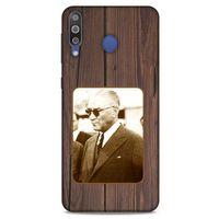 Samsung Galaxy M30 Kılıf Atatürk (28) Arka Kapak Kahve Tahta