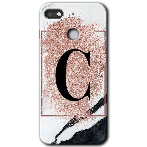 GM 8 Go Kılıf HD Desen Baskılı Arka Kapak - Pembe Mermer Desenli C Harfi + Kırılmaz Cam
