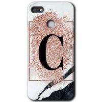 GM 8 Go Kılıf HD Desen Baskılı Arka Kapak - Pembe Mermer Desenli C Harfi + Kırılmaz Cam