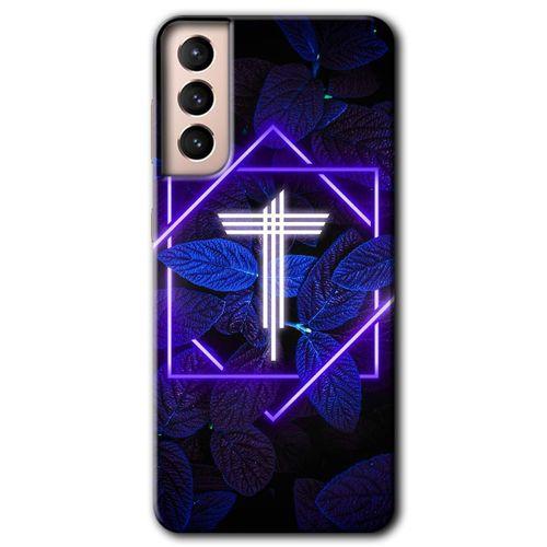 Samsung Galaxy S21 Plus Kılıf HD Desen Baskılı Arka Kapak - Dark Neon Yaprak T Harfi