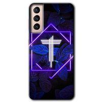 Samsung Galaxy S21 Plus Kılıf HD Desen Baskılı Arka Kapak - Dark Neon Yaprak T Harfi