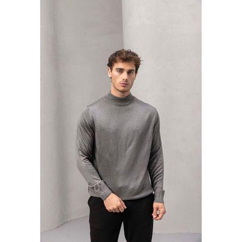 Carlo Oversize Kaşe Kaban Füme - Fincher Boğazlı Kazak Füme - Bezayağı Kumaş Pantolon Siyah