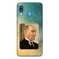 Samsung Galaxy A40 Kılıf Atatürk (27) Tasarımlı Kılıf Sarı Yeşil