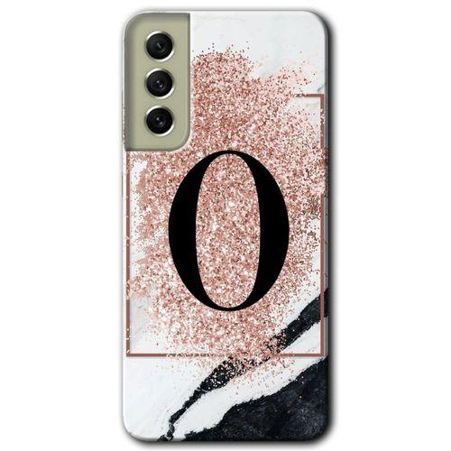Samsung Galaxy S21 FE Kılıf Baskılı Kapak - Pembe Mermer Desenli O Harfi + 5D Tam Kaplayan Cam