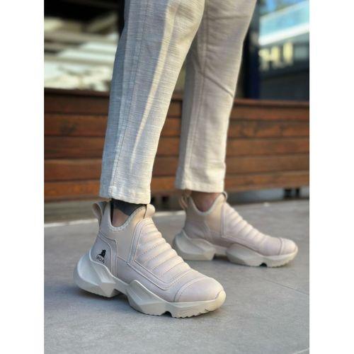BA0401 Bağcıksız Rahat Yüksek Taban Krem Erkek Spor Yarım Bilek Bot