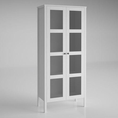 Venezia Cam Kapaklı  Ahşap Ayaklı Çok Amaçlı Dolap, Vitrin, Erzak Dolabı - Minifiks - Wood Beyaz