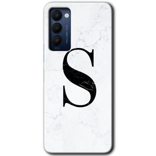 Tecno Camon 18P HD Baskılı Kılıf + 9D Tam Ekran Koruyucu - Beyaz Mermer Desenli S Harfi