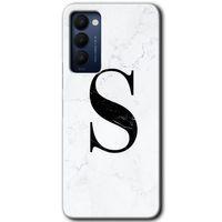 Tecno Camon 18P HD Baskılı Kılıf + 9D Tam Ekran Koruyucu - Beyaz Mermer Desenli S Harfi