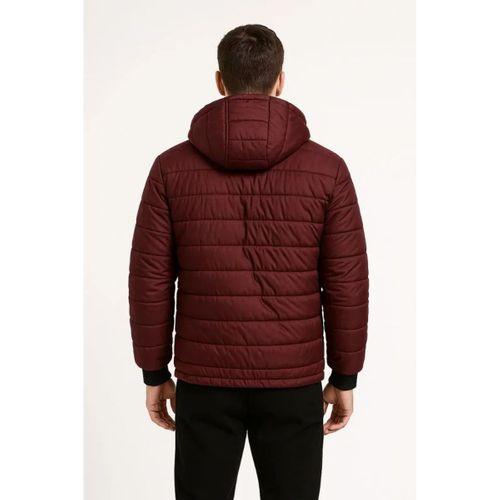 Erkek Şişme Kapüşonlu Fermuarlı Mont Su Itici Kapitone Astarlı Kumaş Cepli Kışlık Rahat Kalıp - Bordo