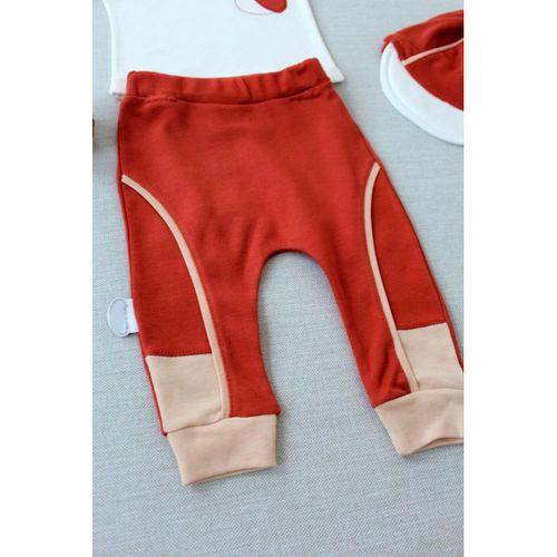 3-6 6-9 9-12 Ay Efendi Nakışlı Cep Şapkalı Uzun Kollu Sweat 3lü Erkek Bebek Takımı Kiremit