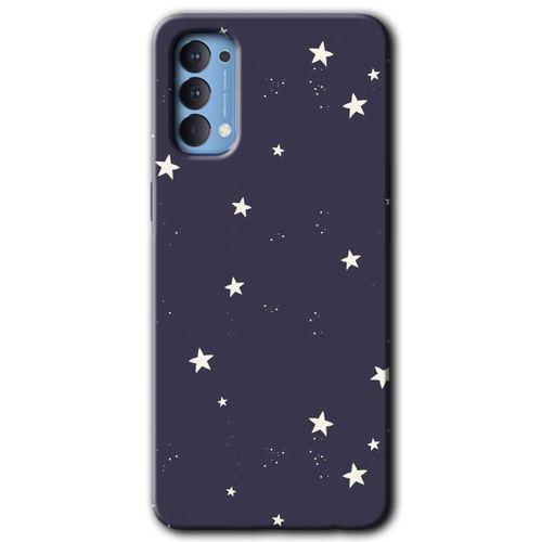 OPPO Oppo Reno 4 Kılıf HD Desen Baskılı Arka Kapak + Temperli Cam - Gökyüzü Yıldız