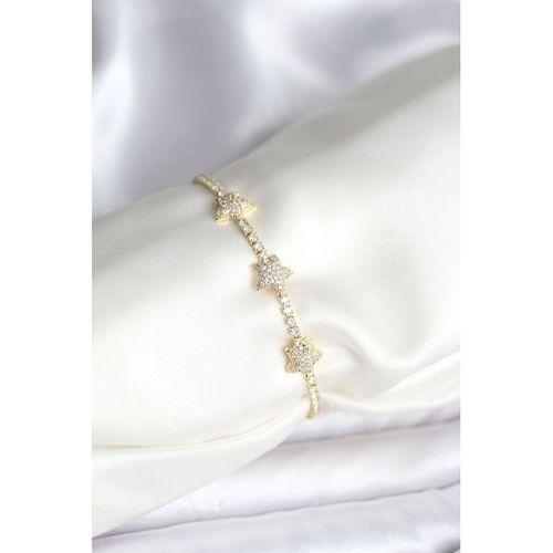 Yıldız Model Zirkon Taşlı Gold Renk Pirinç Su Yolu Kadın Bileklik