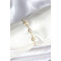 Yıldız Model Zirkon Taşlı Gold Renk Pirinç Su Yolu Kadın Bileklik