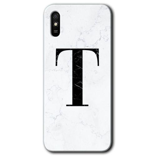 Potkal Hediye Fabrikası Xiaomi Redmi 9A Kılıf HD Desen Baskılı Arka Kapak - Beyaz Mermer Desenli T Harfi