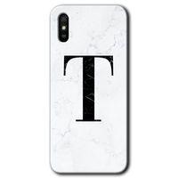 Potkal Hediye Fabrikası Xiaomi Redmi 9A Kılıf HD Desen Baskılı Arka Kapak - Beyaz Mermer Desenli T Harfi