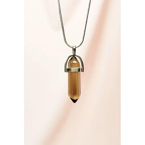 Dumanlı Kuvars Doğal Taşı Zincirli El Yapımı Tasarımlı Kolye Uç: 3,5 cm Zincir: 20 cm Kutulu