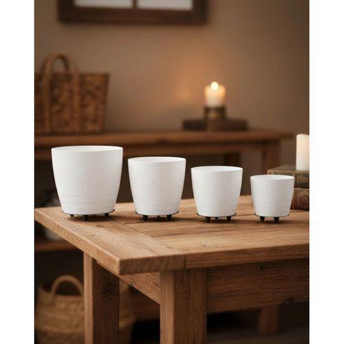 4’lü 3d Şık Beyaz Saksı Seti Modern Ayaklı Dekoratif Vazo