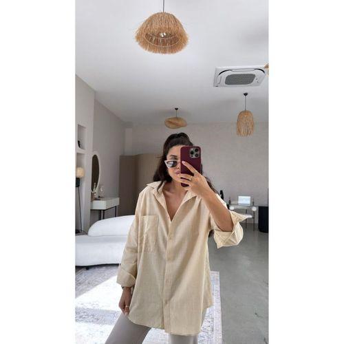 Kadın Tek Cepli Over Size Ketem Gömlek