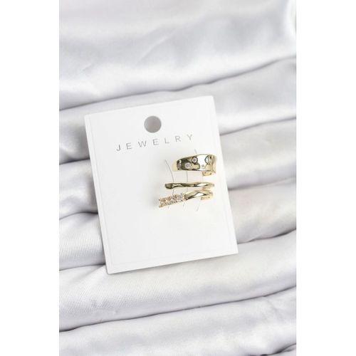 Gold Renk Zirkon Taşlı Pirinç Kıkırdak Küpe