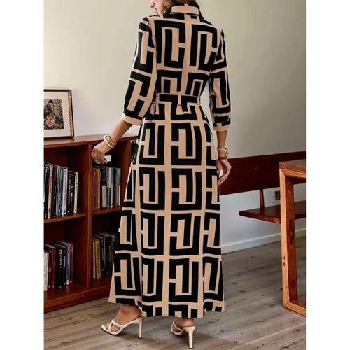 Kadın Uzun Kollu Yakalı önden Düğmeli Uzun Süprem Elbise