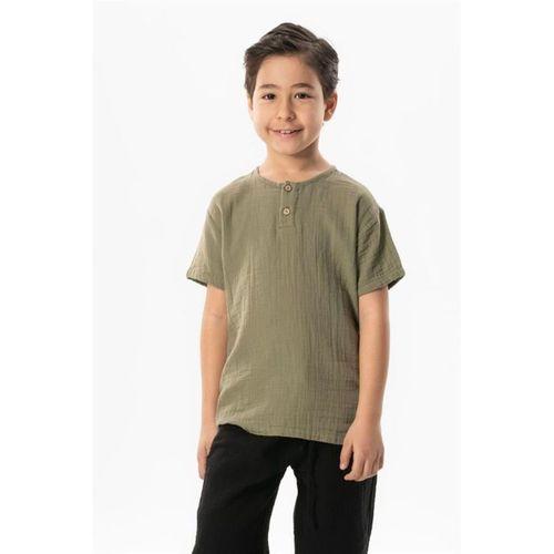 Kısa Kol Batı Cep Detaylı Yazlık Müslin Erkek Çocuk Tshirt Haki Hk