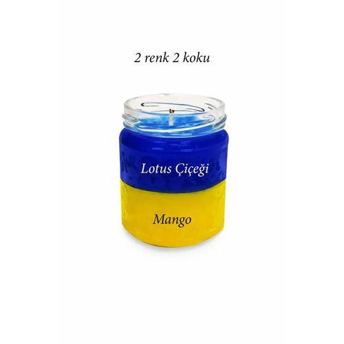 Premium Seri 2 Renk 2 Koku Sarı Lacivert Beş Yıldız Kavanoz Mum 210 cc - RYL