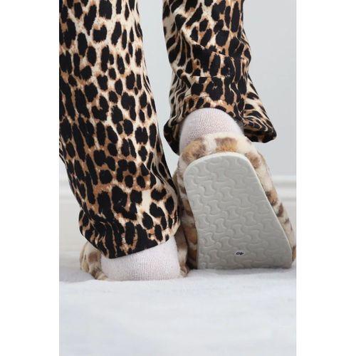 pilelistore Leopar Desenli Peluş Terlik Sütlükahve