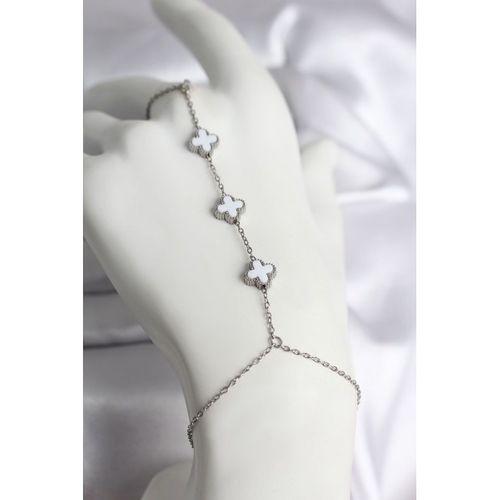 316L Çelik Gümüş Renk Beyaz Yonca Model Kadın Şahmeran