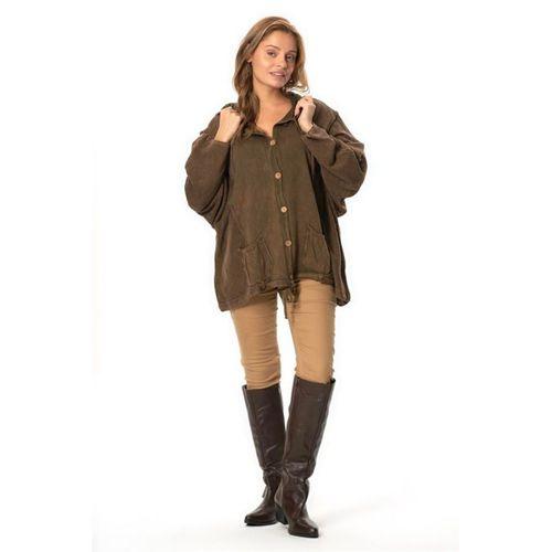 Uzun Kol Ceren Fileli Düğme Detaylı Çift Cepli Kışlık Kapüşonlu Triko Bluz Kahve Khv