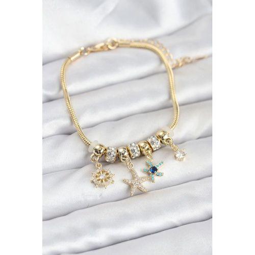 Pirinç Gold Renk Deniz Tema Charmlı Kadın Bileklik