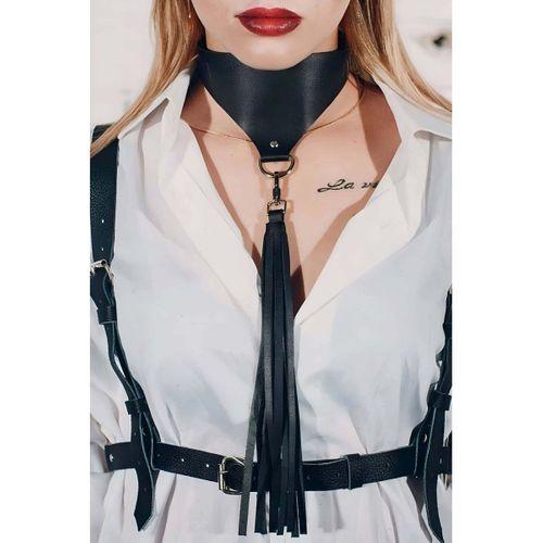 Püsküllü Şık Deri Choker Tasma Boyun Aksesuar