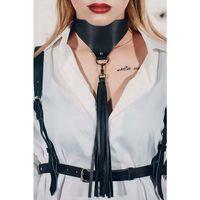 Püsküllü Şık Deri Choker Tasma Boyun Aksesuar