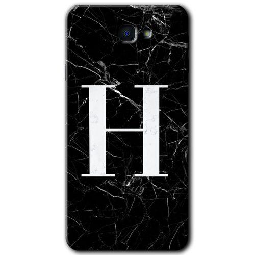 Samsung Galaxy J7 Prime 2 Kılıf HD Desen Baskı Arka Kapak+ Temperli Cam-Siyah Mermer Desenli H Harfi