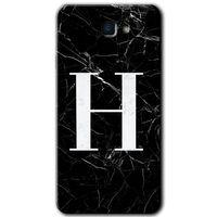 Samsung Galaxy J7 Prime 2 Kılıf HD Desen Baskı Arka Kapak+ Temperli Cam-Siyah Mermer Desenli H Harfi