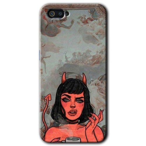 MRCİLETİSİM Realme C2 Kılıf HD Desen Baskılı Arka Kapak + Temperli Cam - Devil Girl