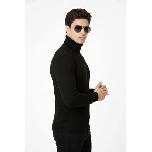 Tam Boğazlı Balıkcı Yaka Triko Kazak Yumuşak Dokulu Pamuklu Ince Dokuma Uzun Kollu - Siyah