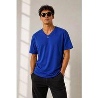 Erkek V Yaka Basic Tişört Kısa Kol Yazlık Regular Fit T-Shirt - Saks Mavisi