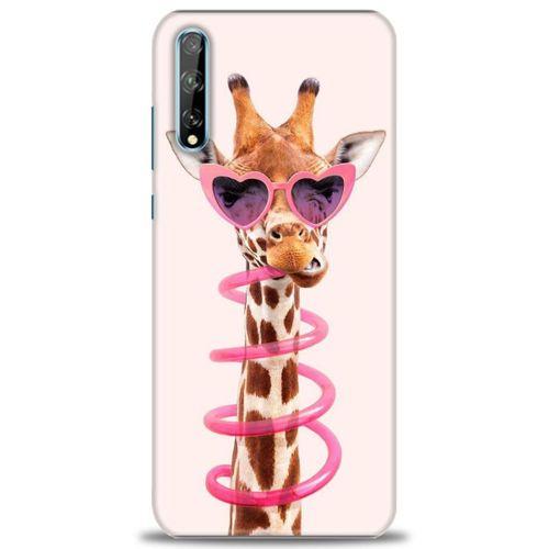 Huawei P Smart S Kılıf HD Baskılı Kılıf - Pipetli Zürafa + Tam Ekran Koruyucu