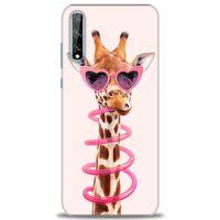 Huawei P Smart S Kılıf HD Baskılı Kılıf - Pipetli Zürafa + Tam Ekran Koruyucu