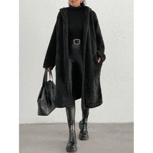 Kadın Kapüşon Ve Cep Detay Uzun Astarsız Wellsoft Ceket