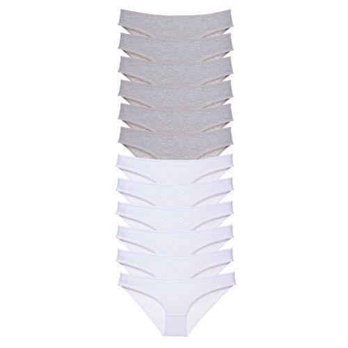 12 adet Süper Eko Set Likralı Kadın Slip Külot Gri Beyaz